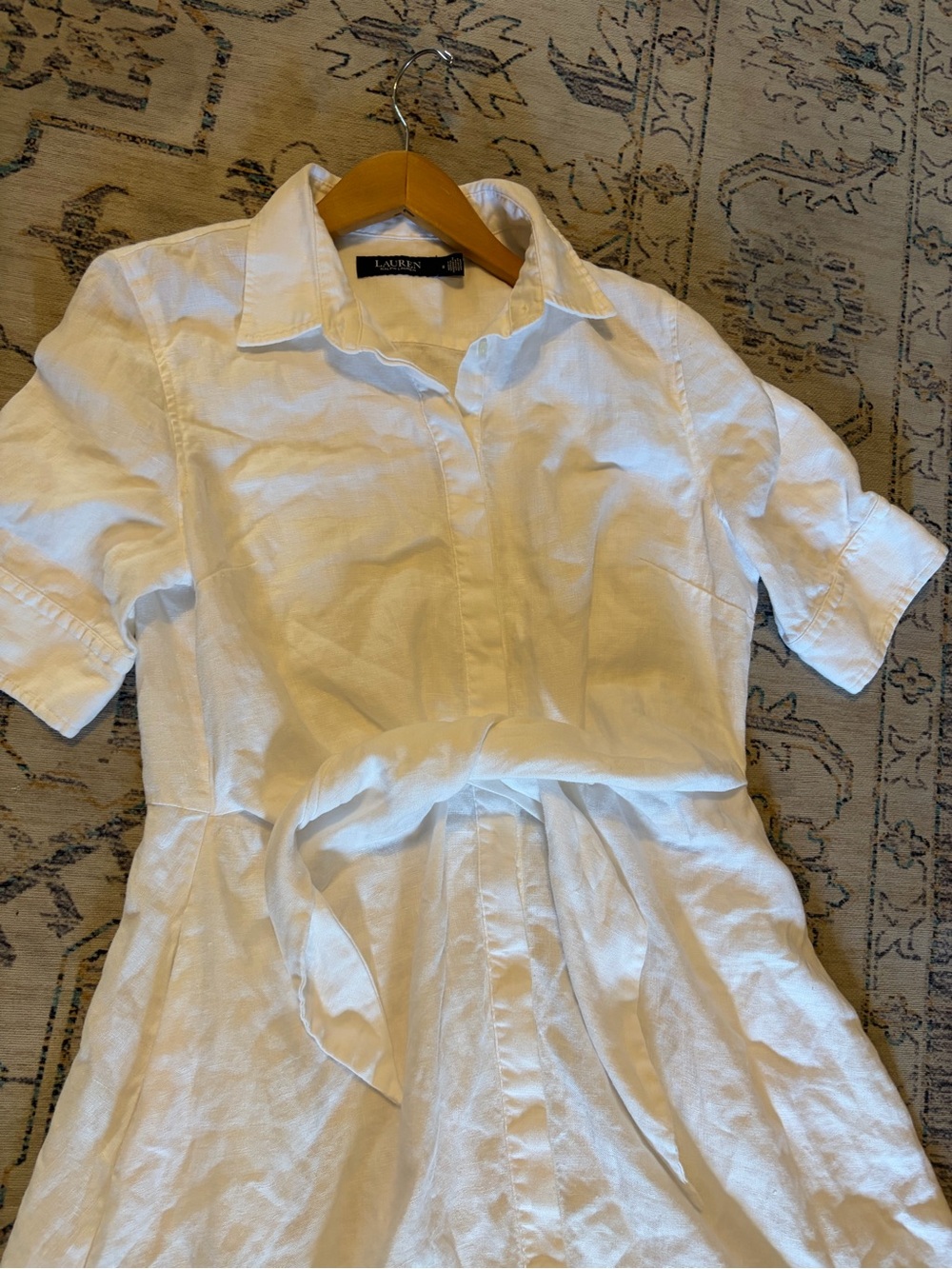 Ralph Lauren 100% Linen White Tie-Front Dress - Picture 10 of 14